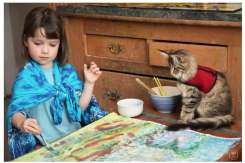 Povestea fetiţei pictoriţe care suferă de autism şi e ajutată de o pisică