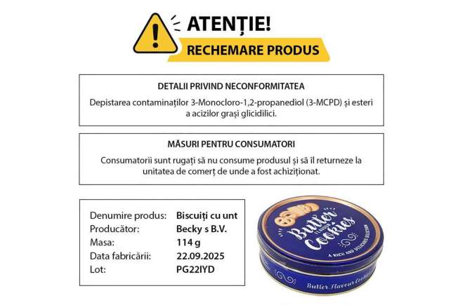 Biscuiți cu unt, retrași de pe piață după depistarea unor substanțe neconforme